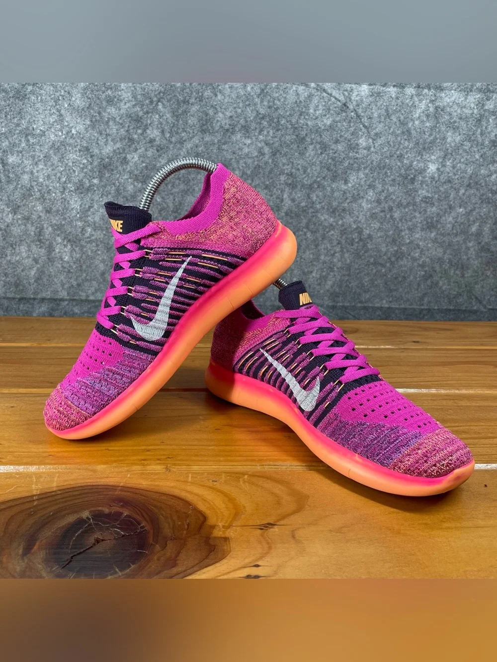 Nike Free RN Flyknit 2016 Kids Size 6.5Y / Womens 8 Pink Purple Running Shoes
